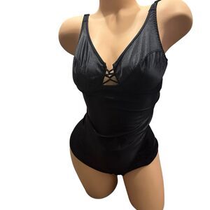 Vintage Black Vanity Fair Body Girdle 36C bodysuit shapewear shaper Shiny 57-005